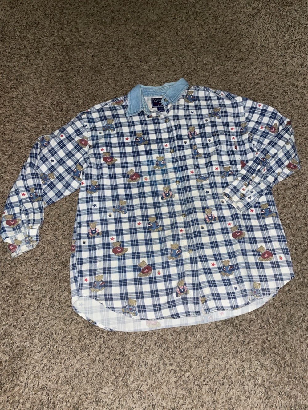 Vintage Let’s Quizz Again Patriotic Teddy Bears Print Button Down Shirt